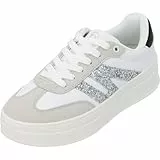 Palado Sneaker Damen Drotea – modische Turnschuhe im sportlich-schickem Design - elegant und bequem - vielseitiger Look für Verschiedene Outfits Weiß/Silber UK6 - EU39