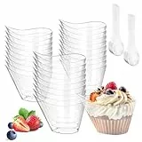 56 Stück Desserttasse mit 56 Stück Löffeln, 7OZ /200ML Klar dessertschalen, Wiederverwendbare Geschwungene runde Dessertbecher, für Desserts, Mousse, Pudding, Eis, Dessertpartys und Picknicks