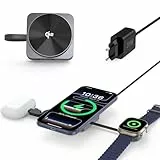 RoRoSkin 4-in-1 MagSafe Ladestation Apple Watch und iPhone, MagSafe Kompatibel 15W Qi2-Zertifiziertes Ladegerät, Faltbares Reise-Ladepad für iPhone 17/16/15/14/13/12, Apple Watch AirPods, 30W Netzteil