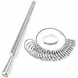 QWORK® Ringstock Ringgrössenmesser Set, Metall Ringgrößen-Bestimmer, 41-76 UK EU Größen Ringgrössenmesser, Ringmaßband