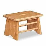 Relaxdays Fußbank Bambus, bis 100 kg, Stabiler Tritthocker, HBT: 20x33x21,5 cm, Kinderhocker Bad, Griff, Hocker, Natur