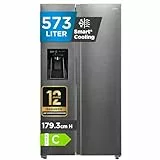 Midea Side-by-Side Kühl-Gefrierkombination Eiswürfelspender 573 L | No Frost, 3in1 Wasser- & Eisdispenser | Inverter Kompressor, 38 dB, 208 kWh/Jahr, SuperCool & Freeze | Blau-Stahl, MDRS761MYC46