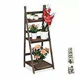 Relaxdays Blumentreppe, 3-stufig, Blumenleiter Holz, klappbar, Leiterregal Pflanzen, HBT: 108 x 41 x 40 cm, dunkelbraun
