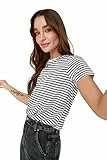 Trendyol Damen Gestreept basic gebreid T-shirt T Shirt, Schwarz, XL EU
