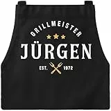 MoonWorks® Grillschürze für Männer mit Name und Spruch personalisiert Kochschürze Herren für BBQ Grillgeschenk Schürze Baumwolle Schwarz Herren