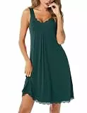 Uniexcosm Nachthemd Damen Ärmelloses Kurz Baumwolle Nachtkleid Spitze V-Ausschnitt Nachtwäsche Sexy rutschfeste Schultergurte Freizeitkleid Sleepwear Dunkelgrün XL