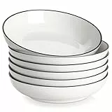 MALACASA, Serie Regular, 6 Teilig Pastateller Suppenteller Cremeweiße mit Schwarzem Rand Porzellan Salatteller, Tiefe Teller für Spaghetti, Große Suppenschüssel für Pasta Suppen Salat Obst, 1250ml