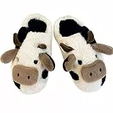 papasgix Cow Slippers Kuh Hausschuhe Unisex Flauschig Damen Herren Plüsch Tiere Pantoffeln Niedliche Cartoon Hauspantoffeln Winter Kuschelige Warme Schuhe Indoor Mädchen Frauen