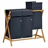 AdelDream Wäschekorb 3 Fächer 150L Bambus Wäschesammler Wäsche Sortiersystem X-förmige Wäschebox laundry baskets Wäschesortierer