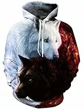 Goodstoworld Pullover Herren 3D Wolf Druck Unisex Hoodie Langarm Sweatshirt Damen Pulli mit Drawstring Taschen Rot Kapuzenpullover XXL