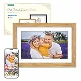Digitaler Bilderrahmen Holz WLAN mit 32GB Speicher, 10.1 Zoll Elektronischer Bilderrahmen 1280*800 IPS Touchscreen, Fotos/Videos sofort über Frameo APP Teilen, Geschenke für Frauen Männer, Eichenholz