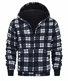 geeksport Fleecejacke Herren Sweatjacke Männer mit Kapuze Warme Kapuzenjacke Gefüttert Winterjacke Kariertes Hoodie mit ReißVerschluss, 0569-Marine Blau XL