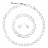 Perlenkette Herren 8mm Perlenkette Damen Perlenkette für Herren Faux 18 Zoll Weiße Runde Simulierte Muschelperlen Kette Perlen Ketten Herren Perlenkette Weiß, mit 1Perlen-Ohrstecker, 1Perlenarmband