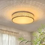 LUOLONG LED Deckenleuchte Bambus Rund 35W Holz 40cm Vintage Rattan Schlafzimmerlampe Dimmbar 3000-6000K Handgewebte Lampe für Korridor Wohnzimmer Esszimmer