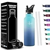 HoneyHolly Trinkflasche Edelstahl 500ML, BPA-Frei, Trinkflasche Kinder, Auslaufsichere Isolierflasche Doppelwandig, Wasserflasche Edelstahl, mit Strohhalm, Thermosflasche Kohlensäure Geeignet