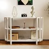 ITEFDTUTNE Konsolentisch Schmal, 110CM 3 Ebenen Konsolentisch Weiss mit Stauraum Beistelltisch, Eingangstisch, 38CM Breit Flurtisch hinter dem Sofa Ausstellungstisch für Wohnzimmer, Flur, Eingang