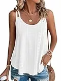 WNEEDU Damen Tank Tops Sommer Spaghetti Cami Oberteile Ärmellose Rundhalsausschnitt Blusen Top Shirts Weiß XL