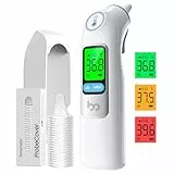 Fieberthermometer Ohr für Erwachsene & Kinder, 1s Ergebnis Hochpräzise Ohrthermometer, 30 Speicher Abrufen, 3-Farben-Fieber-Alarm, mit 21 Einweg-Sonde Abdeckungen & Aufbewahrungsbox (LCD-Weiß)