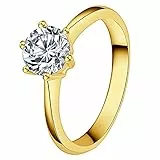 JewelryWe Schmuck Damen-Ring Solitärring Damen Verlobungsring mit Zirkonia Edelstahl Eheringe Ring Hochzeitsringe Gold Valentinstag Lieben Geschenk für Frauen Mädchen Größe 54