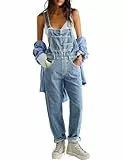 Vanchenl Damen Casual Denim Jean Overalls Lose Verstellbare Träger Baggy Latzhose Bib Romper Jumpsuit Harem Hosen Hellblau L