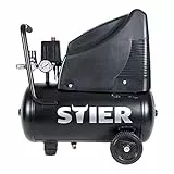 STIER Kompressor LKT 200-8-24 für Druckluft-Werkzeug, 1200 W, 8 bar, 24 Liter Tank, 10 kg, mit Abschaltautomatik, Werkstattkompressor, ölfreiem Luftverdichter