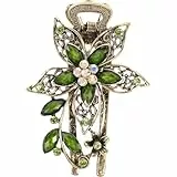 minkissy Elegante Haarspange Vintage Haarschmuck Grün Klammer Damen Strass Haarkralle Vintage Blätter Haarkralle Spangen Haare Rutschfeste Haarspange