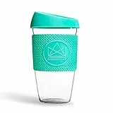 Neon Kactus Reusable Glass Coffee Cup 16oz (Türkis)