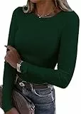 TrendiMax Damen Langarmshirt Rundhals Stretch Pullover Elegant Langarm Oberteile Hemd Tshirts Basic Tops, Dunkelgrün, M