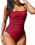 AI'MAGE Damen Badeanzug Quadratischer Ausschnitt Bauchweg Swimsuit One Piece Raffungen Einteilige Push Up Bademode Swimsuit