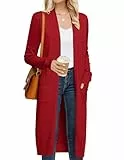GRACE KARIN Trendiger Damen-Pullover 2024 mit offener Vorderseite, langärmelig, Maxi-Mäntel mit Taschen, tiefes rot, Mittel