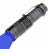MODOAO Blaulicht LED Taschenlampe 1 Pack, zoombar, wasserdicht, 3 Lichtmodi, einstellbares Fokuslicht für Camping, Jagd, Wandern, Nachtsicht, Nachtfischen, Astronomie und Notfall (Black Shell)