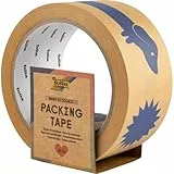 folia 55025 - Paketband MAKE IT ICONIC, 4,8 cm x 25 m, braunes Klebeband mit ikonischen Motiven in Blau, zum Verzieren und Dekorieren