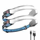 Smiling Shark Kopflampe, 2400mAh Ultra-Helle Wiederaufladbare Headlamp 2 Stück Weißes Licht & 2*Scheinwerfer Mit Bewegungsmelder Multi-Mode LED Stirnlampe mit 315°Drehfunktion für Outdoor Camping