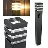 Lumiled Wegeleuchte Außen Pollerleuchte Außenstehleuchte Stehlampe Außenleuchte mit Steckdose Gartenleuchte Wegelampe Stromsäule 80cm IP44 schwarz spritzwasserdicht Aluminium E27 Fassung max 13W