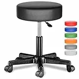 Casaria® Rollhocker Höhenverstellbar Schwarz 10cm Polsterung 46-60cm Sitzhöhe 360° Drehbar Ø35cm Rund Rollen Bürohocker Drehhocker Arbeitshocker Hocker