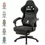 Dowinx Gaming Stuhl Stoff Bürostuhl mit Taschenfederkissen, Massage Gamer Stuhl mit Kopfstütze, Ergonomische Racing Gaming Sessel mit Fußstütze (Schwarz)