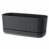 VERDENIA PERA Eleganter Ovaler Blumentopf mit Speziellem Untersetzer – Stilvolles Anthrazit-Finish, Leicht für den Innen- und Außenbereich – 29x13x12cm – Anthrazit