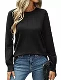 CMTOP Pullover Damen Winter Strickpullover Elegant Rundhals Winterpullover Langarm Lässig Bequem Lose Herbstpulli Warm Leichte Plissee Feinstrickpullover Sweater Oberteile (Schwarz, M)