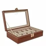 Friedrich|23, Uhrenkasten, Für 10 Uhren, Echtleder, 29,5 x 18,5 x 8,5 cm, Abschließbar, Glasdeckel, Cordoba, Braun, 26215-3