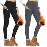 AMIYOYO 2er Pack Thermo Leggings Damen mit Taschen Gefütterte Leggins Winter High Waist Thermoleggings Fleece Thermohose Blickdicht Warm Strumpfhose