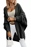 Saodimallsu Strickjacke Damen Langarm Oversize Cardigan Open Front Sweater Leichte Lange Strickmantel Casual Elegant Einfarbig Pullover Schwarz L