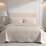 DUJUIKE Tagesdecke Bettüberwurf 200x220cm, Blattschutzdecke Schlafzimmerdecke, Steppdecke Doppelseitiges Design, Multifunktionale Leichte Steppdecke Als Sofadecke Tagesdecke (Creme)