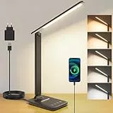UPXNBOR Schreibtischlampe LED Dimmbar, Tischlampe mit Augenschutz & USB-Ladeanschluss, 5 Farbtemperaturen & 5 Helligkeitsstufen, Touch-Steuerung, faltbar, für Büro, Lesen und Homeoffice