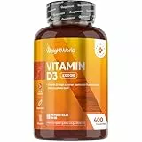 Vitamin D3 2000 I.E. - 400 vegane Tabletten - 1 + Jahr Vorrat - 1 Tablette alle 2 Tage - Vitamin D trägt zur Erhaltung normaler Knochen & einer normalen Muskelfunktion bei (Laut EFSA) - WeightWorld