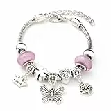 ARHZ Schmetterling Armband, Mädchen-Anhänger-Armband,verstellbares, Geschenke für Mädchen(Rosa)