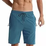 Ougelebo Badehose Herren Badeshorts Herren Lang mit Reissverschluss Bademode Männer Schwimmhose Schnelltrocknend Schwimmshorts Swimming Shorts Men Swimwear Trunks Pfauenblau L