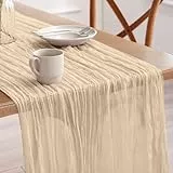 Pureegg 1 Stück Käsetuch Tischläufer, 90x300 cm Boho Gaze Tischdecke, Frühlings Dekoration für Party, Babyparty, Hochzeit & Landhaus, Stoff Raumdeko, Elfenbeinweiß