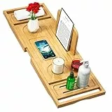 Badewannenablage Ausziehbare, Badewannenbrett mit Glas- & Tablethalter