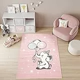 TAPISO Baby Teppich Kinderteppich Kurzflor Rosa Grau Blau Weiß Sterne Elefant Luftballons Geschenk Tropfen Modern 120 x 170 cm