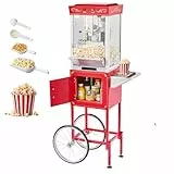 VEVOR Popcornmaschine Popcornautomat mit Kessel & Wagen, 800 W kommerzieller Popcornmaker, 48 Tassen pro Ladung, mit 2-Tasten-Bedienung, Glaswand, PC-Tür, 1 Portionierer, 3 Löffel, Rot